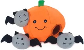 ZippyPaws Burrow- Interactive Dog & Puppy Toys for Boredom, Stimulating Pet Products to Keep them Busy, Hide & Seek Plush Dog Puzzle, Enrichment Squeaky Toy, For Small & Medium Dogs- Pumpkin with Bats